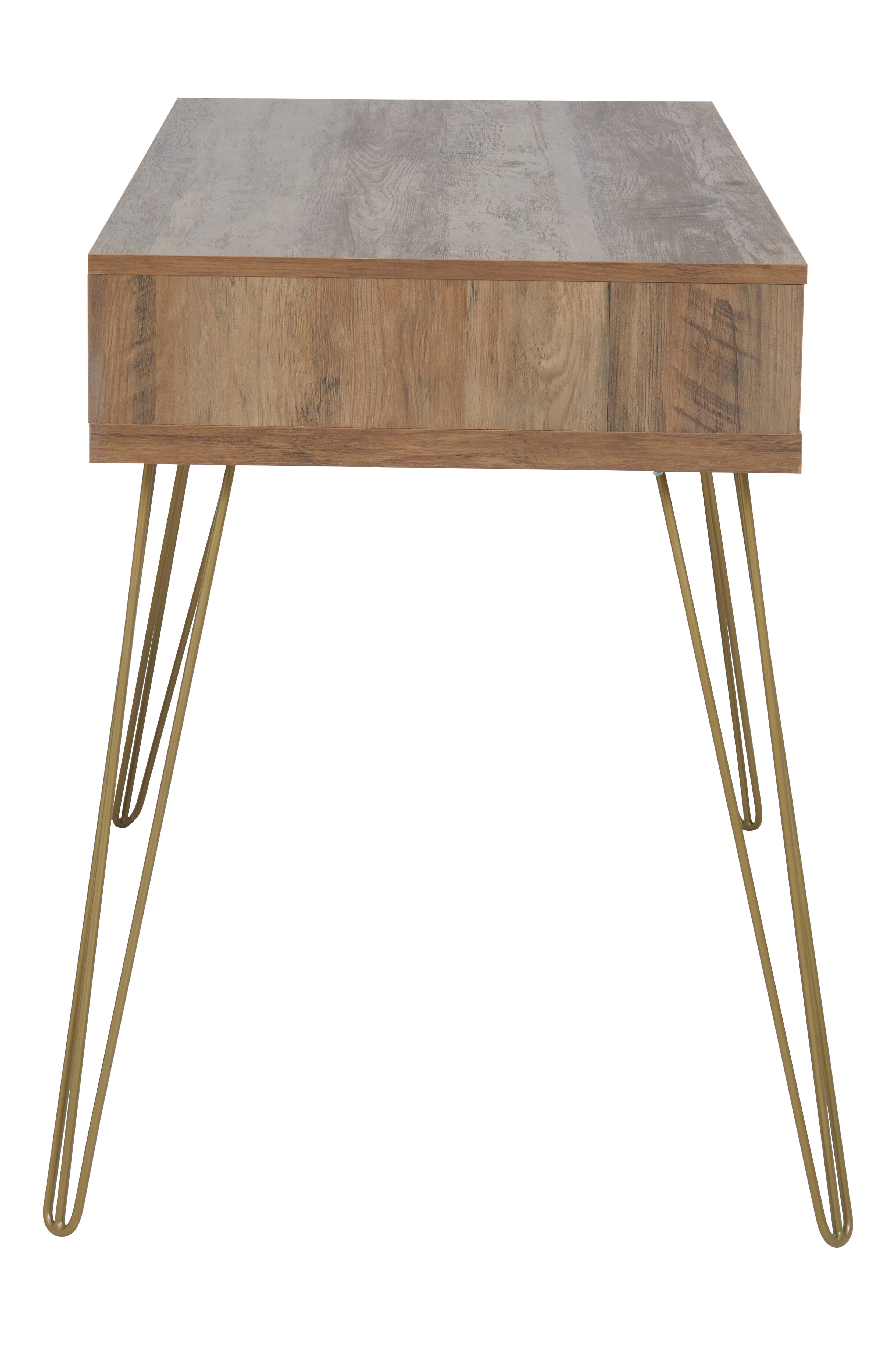 Ophelia Brown Wood & Gold Three Drawer Desk